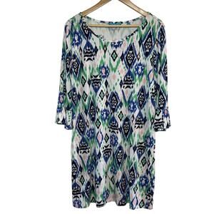 Tori Richard Honolulu Slow Poke Fish Print Lana Shift Dress Size Large